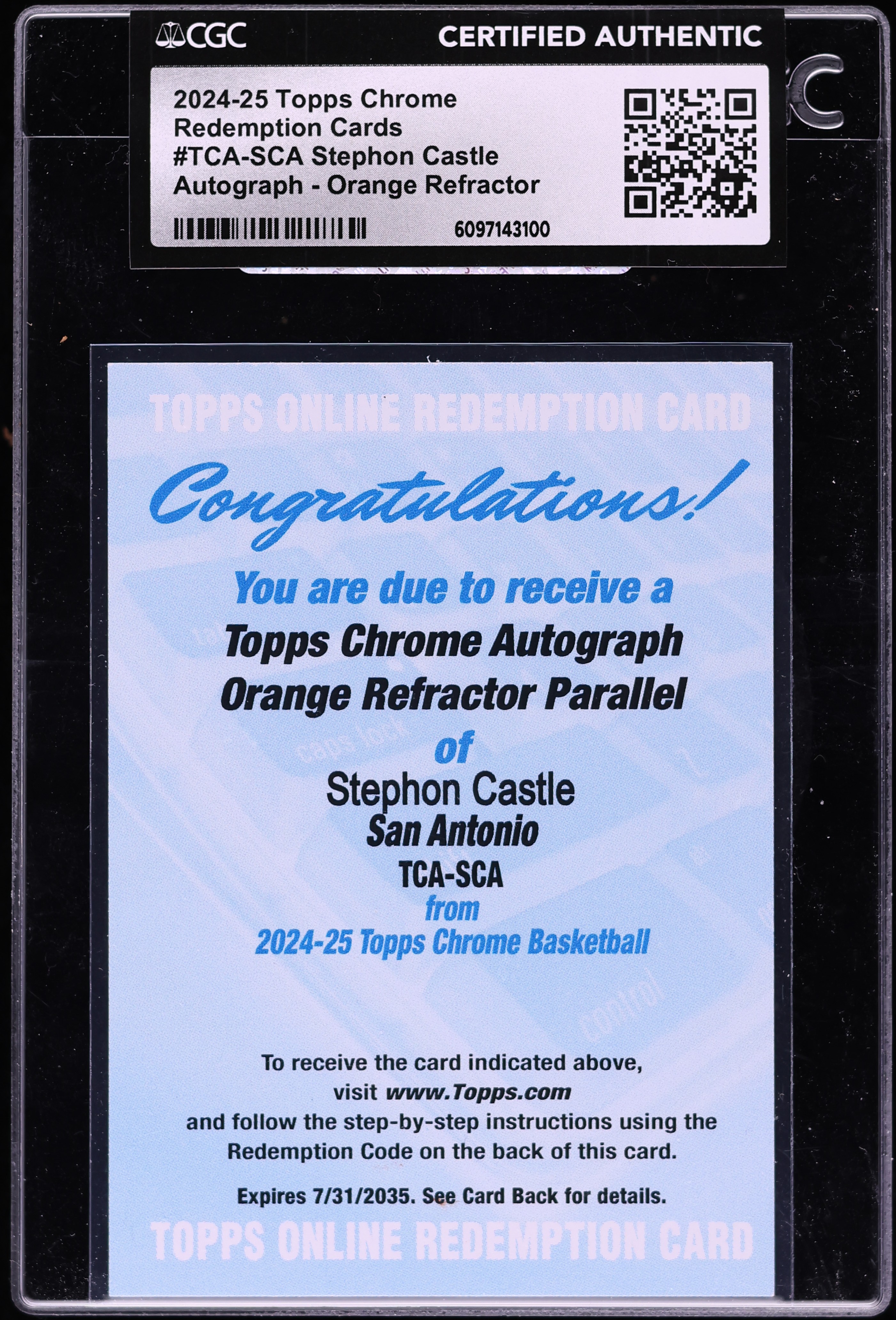 2024 Topps Chrome Basketball Orange Refractor Stephon Castle #TCA-SCA