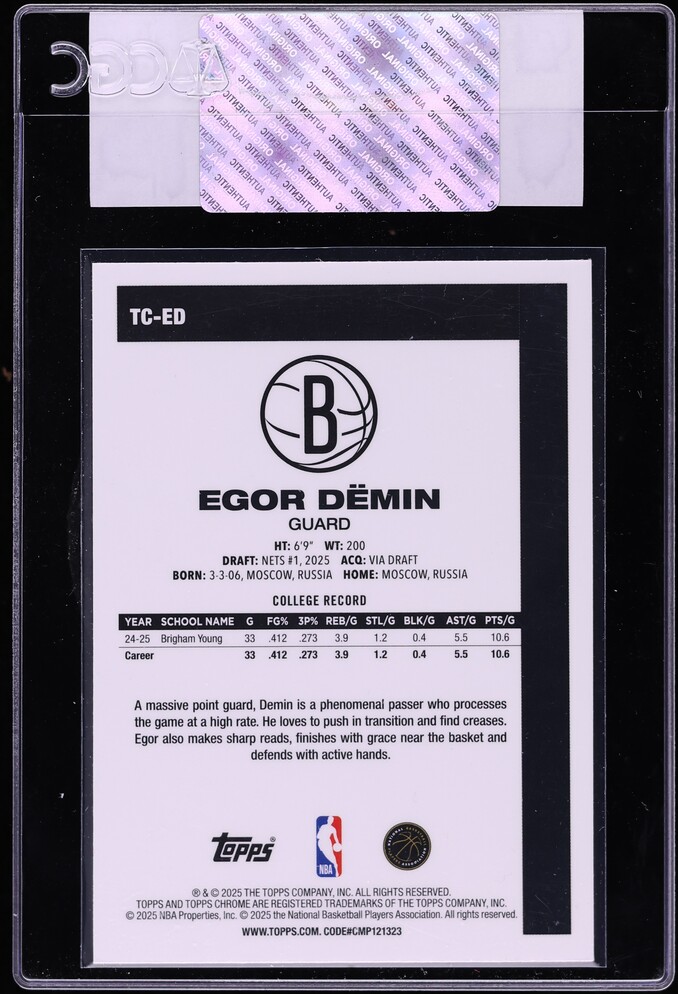 2025 Topps '80 Silver Pack Egor Demin ROOKIE #TC-ED CGC AUTH