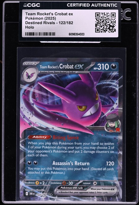 2025 Pokemon Scarlet & Violet Destined Rivals Holo Team Rocket's Crobat ex #122 CGC AUTH