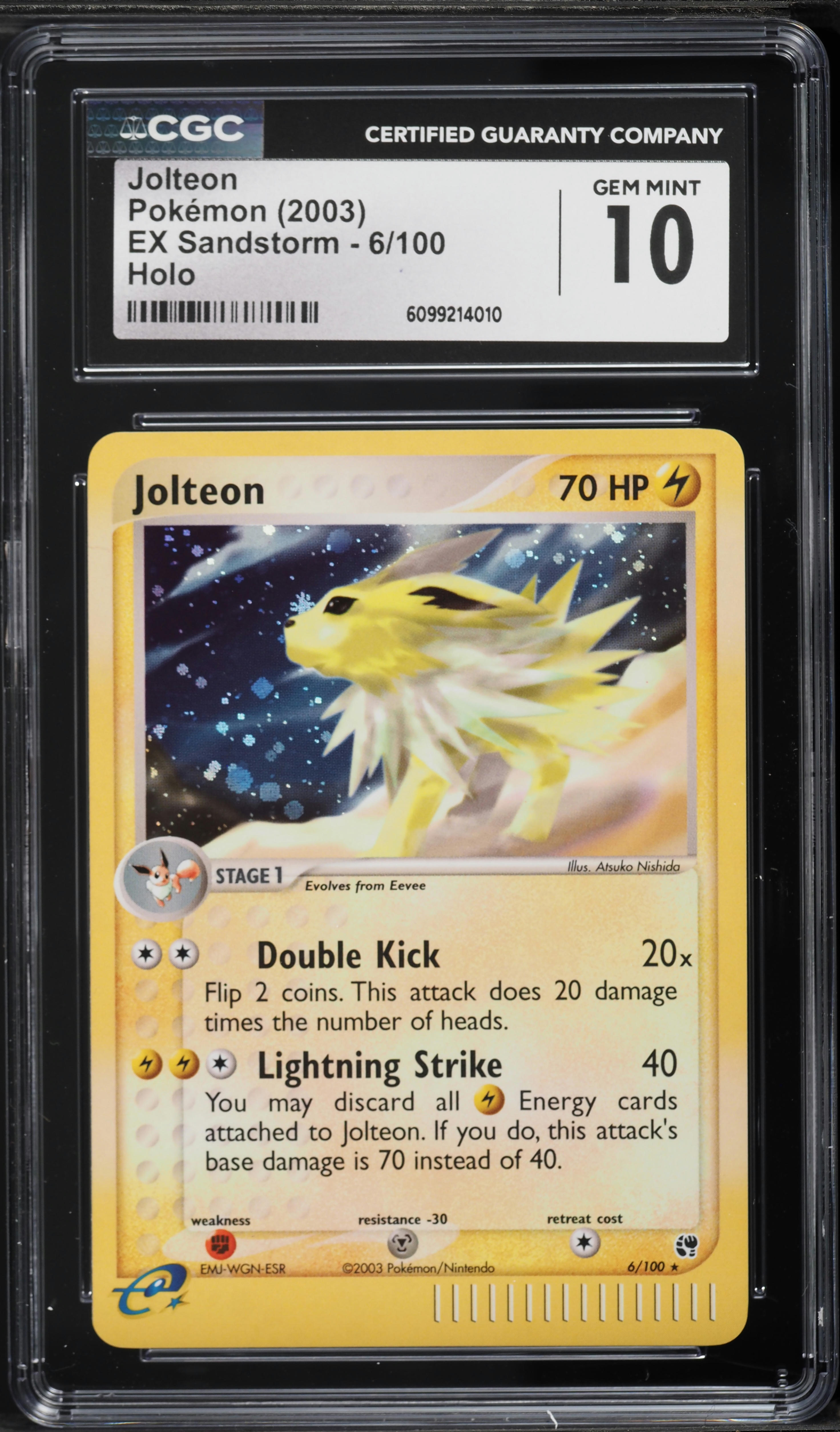 2003 Pokemon EX Sandstorm Holo Jolteon #6 CGC 10 GEM MINT on