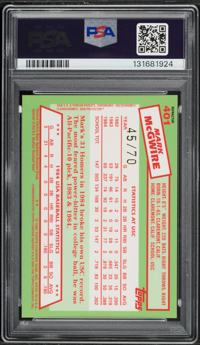 2000 Topps Chrome McGwire Reprint Refractor Mark McGwire /70 #401 PSA 8 NM-MT