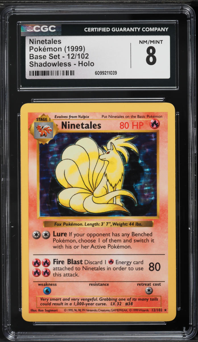 1999 Pokemon Base Set Shadowless Holo Ninetales #12 CGC 8 NM-MT