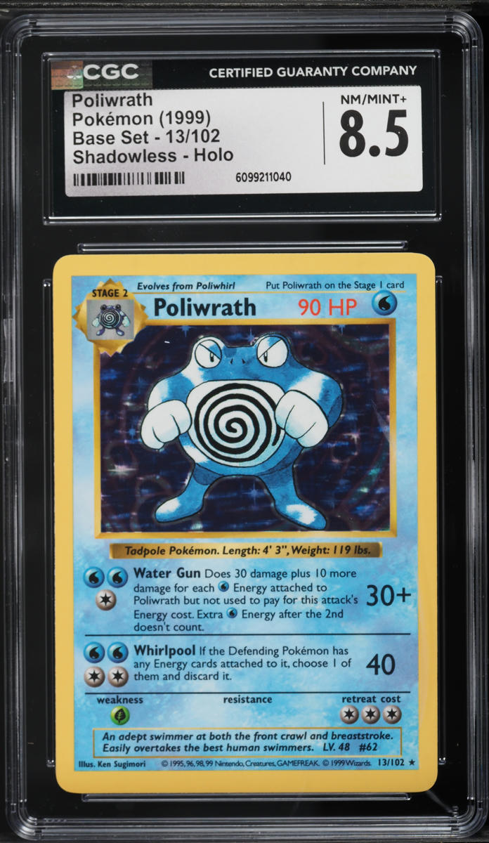 1999 Pokemon Base Set Shadowless Holo Poliwrath #13 CGC 8.5 NM-MT+