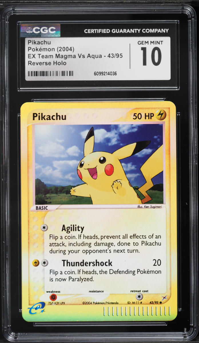2004 Pokemon EX Magma VS Aqua Reverse Holo Pikachu #43 CGC 10 GEM MINT
