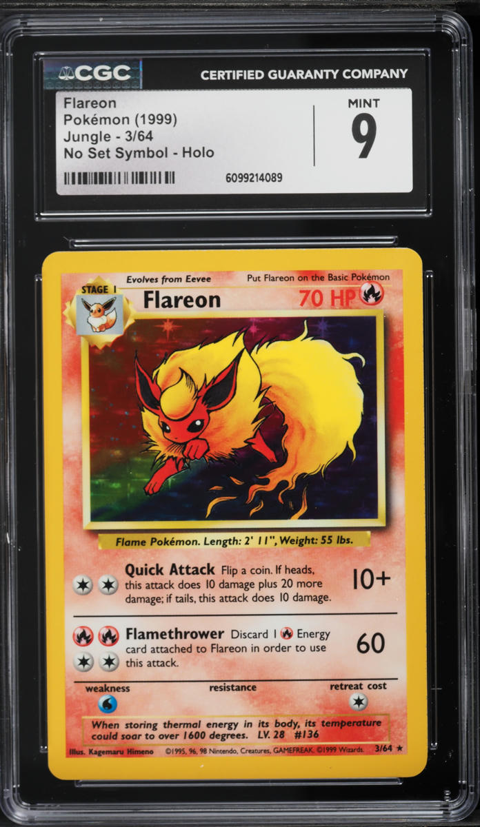 1999 Pokemon Jungle No Set Symbol Holo Flareon #3 CGC 9 MINT