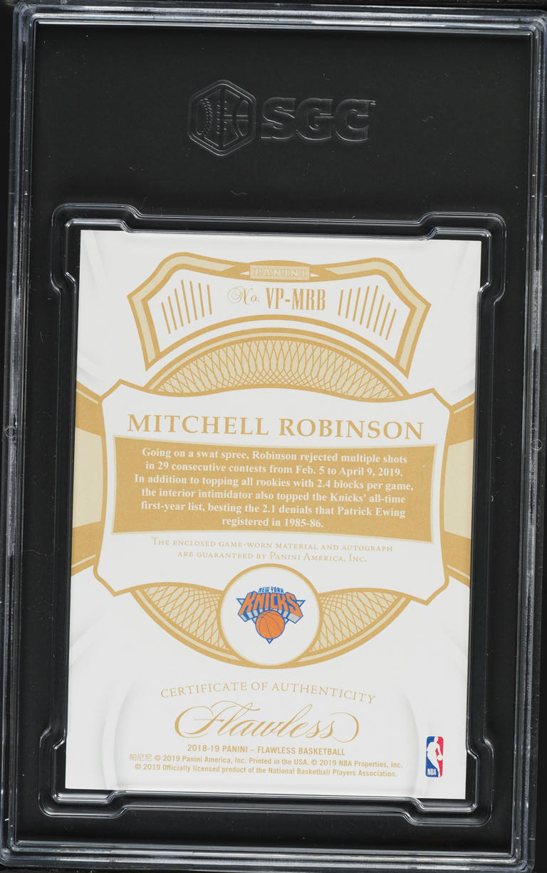 2018 Panini Flawless Vertical Ruby Mitchell Robinson PATCH AUTO /15 #VP-MRR SGC 10 GEM MINT