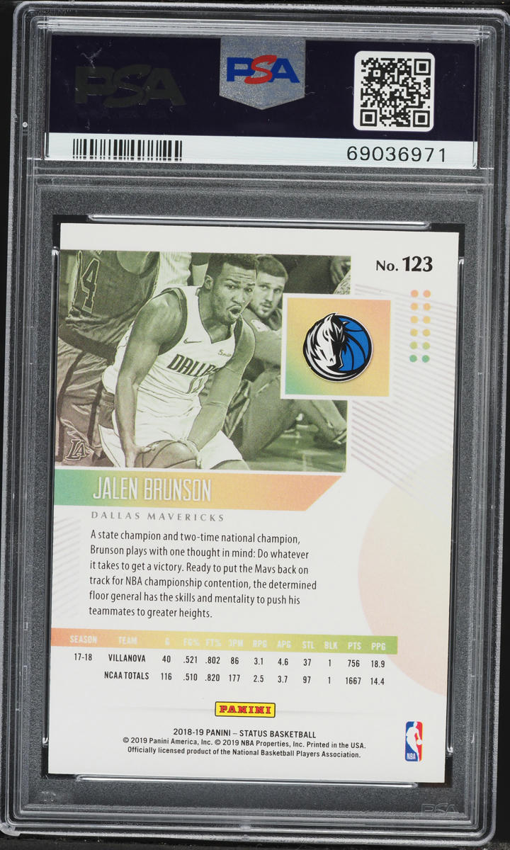 2018 Panini Status Gold Jalen Brunson ROOKIE /10 #123 PSA 10 GEM MINT