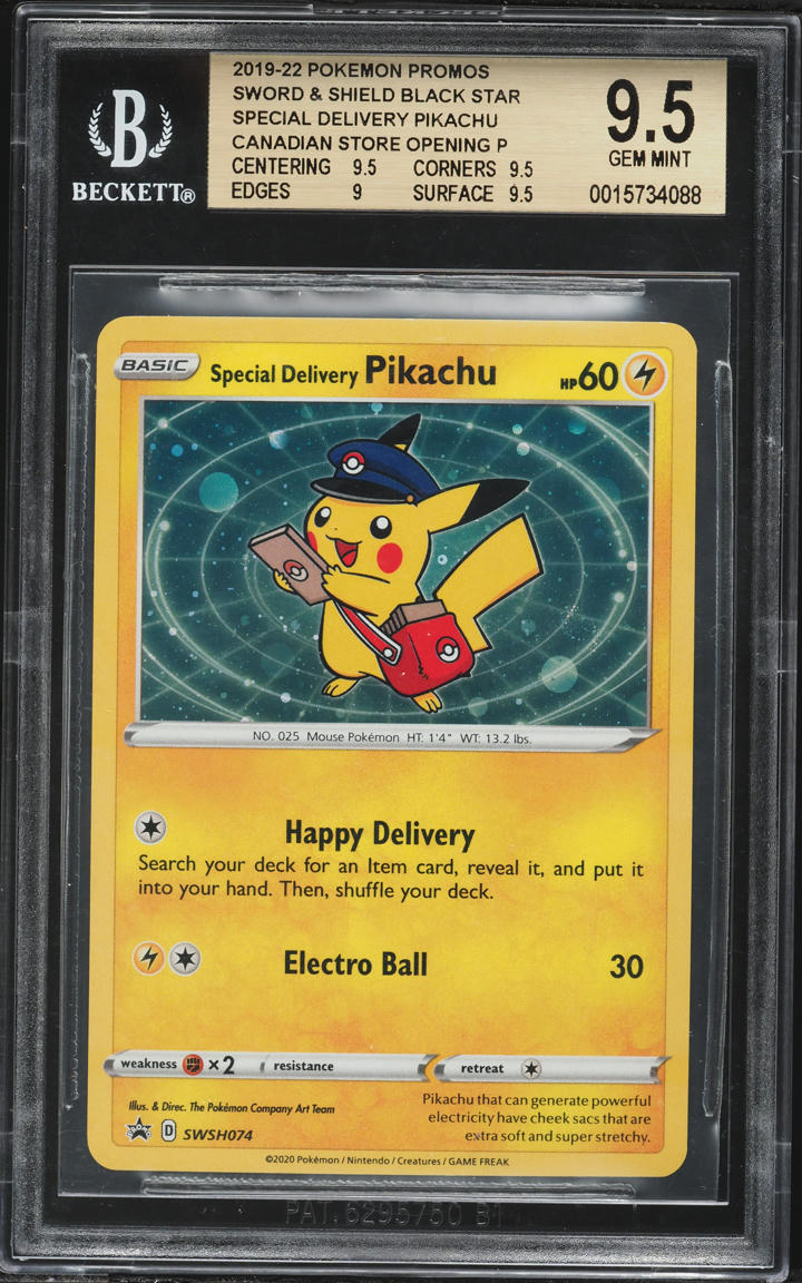 2020 Pokemon Sword & Shield Black Star Promo Special Delivery Pikachu #74 BGS 9.5 GEM MINT