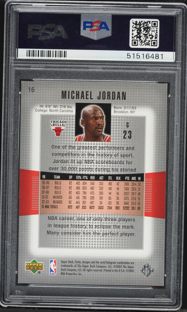 2003 Upper Deck Finite Michael Jordan /1999 #16 PSA 9 MINT