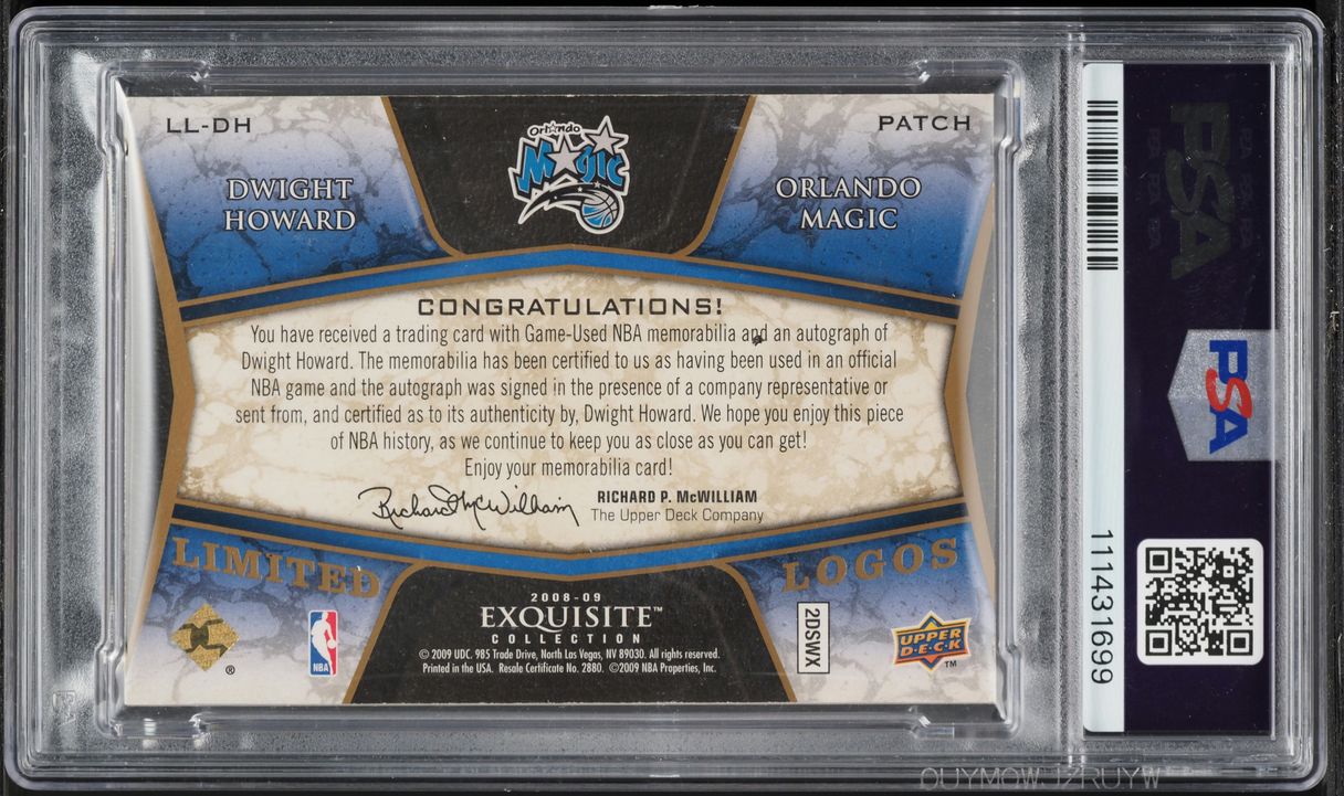 2008 Exquisite Collection Limited Dwight Howard PATCH AUTO /25 #LL-DH PSA 8  NM-MT on Fanatics Collect, image size:1216x721