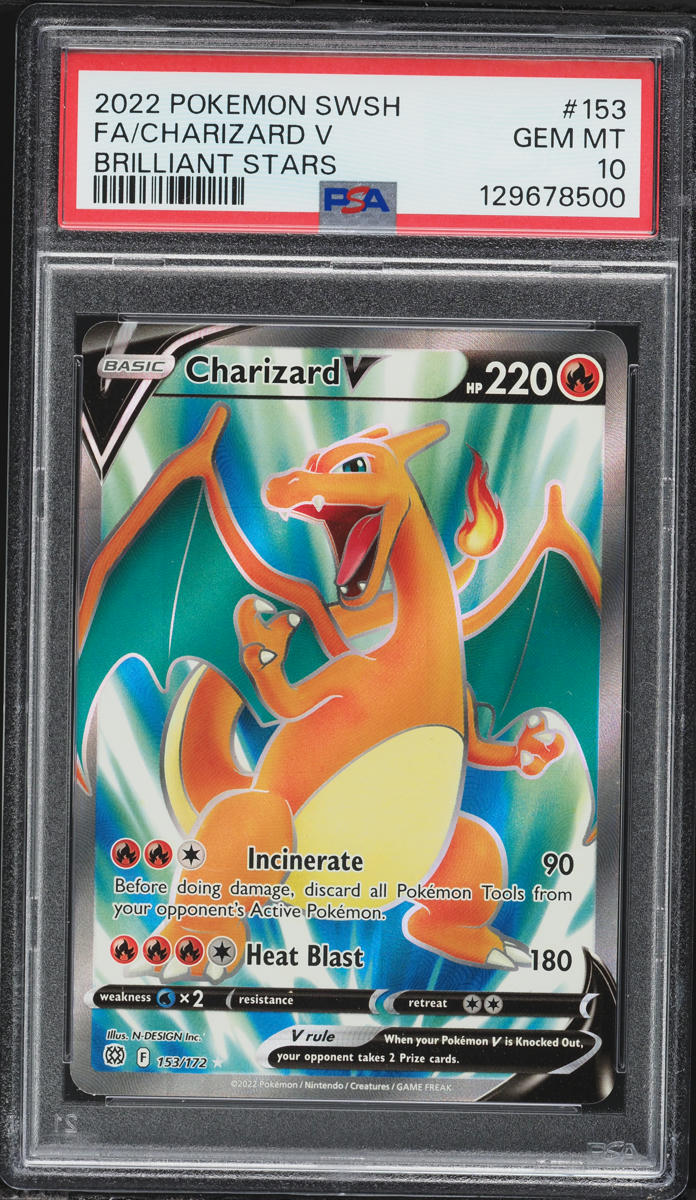 2022 Pokemon Sword & Shield Brilliant Stars Full Art Charizard V #153 PSA 10 GEM MINT