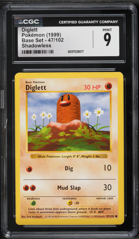 1999 Pokemon Base Set Shadowless Diglett #47 CGC 9 MINT
