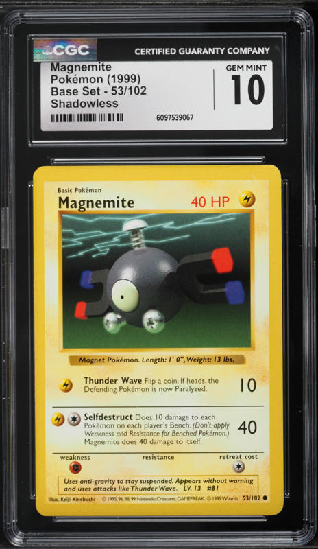 1999 Pokemon Base Set Shadowless Magnemite #53 CGC 10 GEM MINT