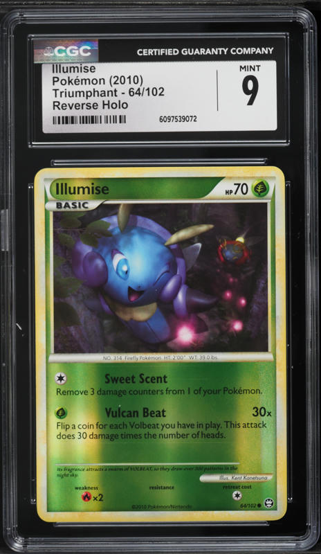 2010 Pokemon HeartGold & SoulSilver Triumphant Reverse Holo Illumise #64 CGC 9 MINT