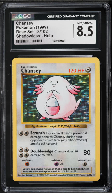 1999 Pokemon Base Set Shadowless Holo Chansey #3 CGC 8.5 NM-MT+