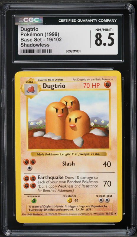 1999 Pokemon Base Set Shadowless Dugtrio #19 CGC 8.5 NM-MT+