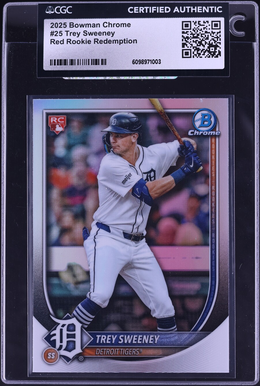 2025 Bowman Chrome Red Redemption Trey Sweeney ROOKIE #25 CGC AUTH