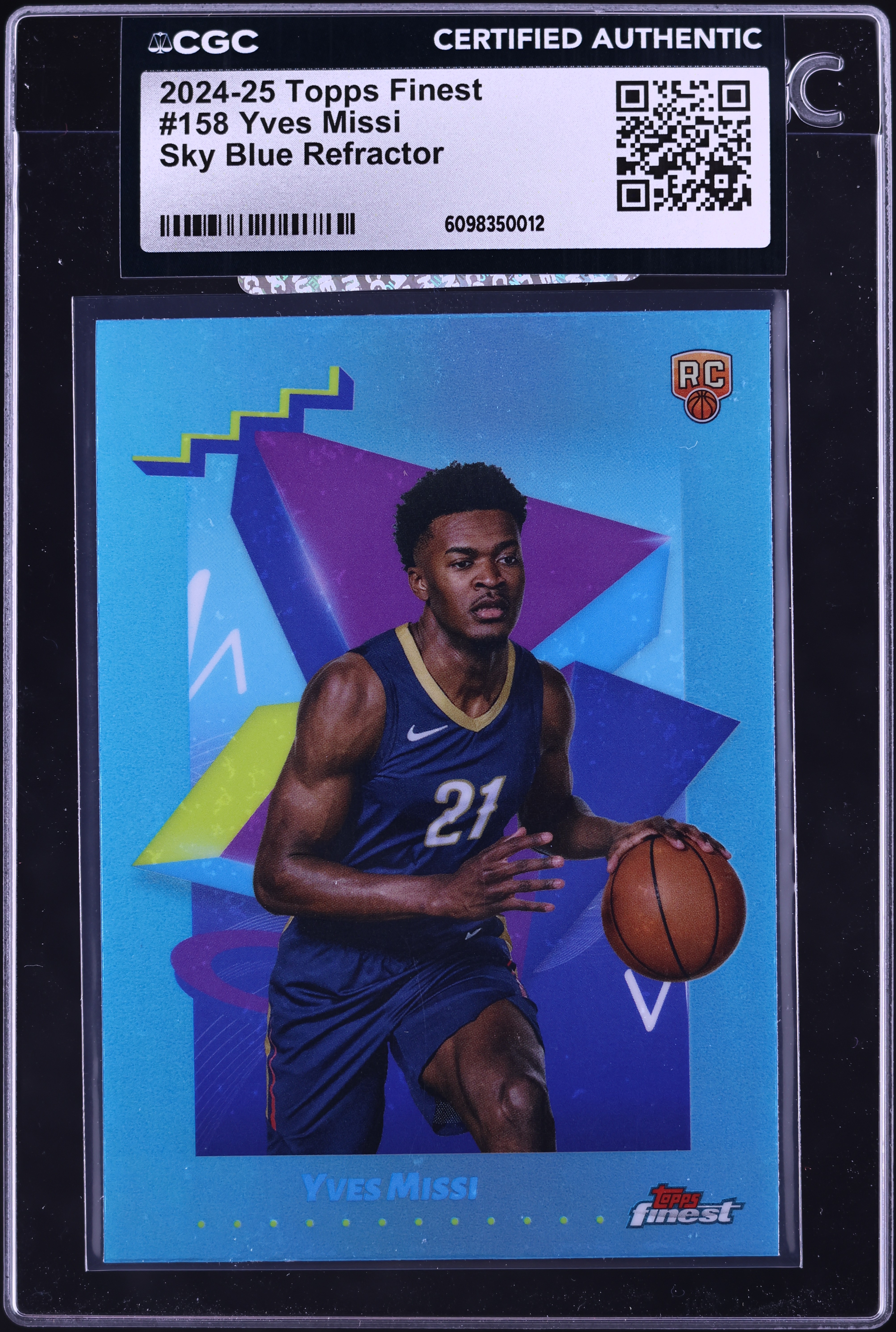 2024 Topps Finest Basketball Sky Blue Refractor Yves Missi #158 CGC AUTH