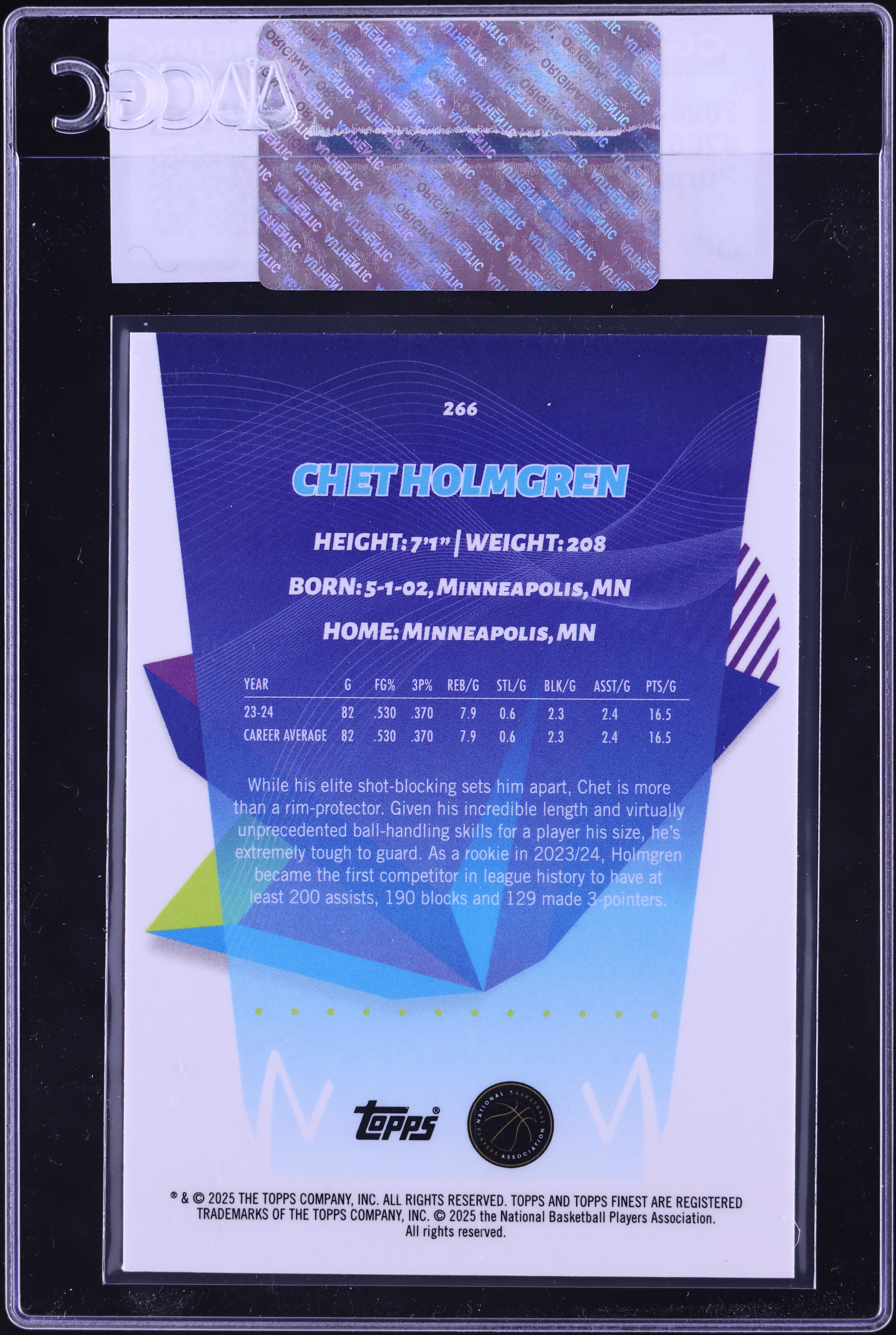 Chet Holmgren 2024-2025 Topps Chrome Purple Geometric Throwback Auto