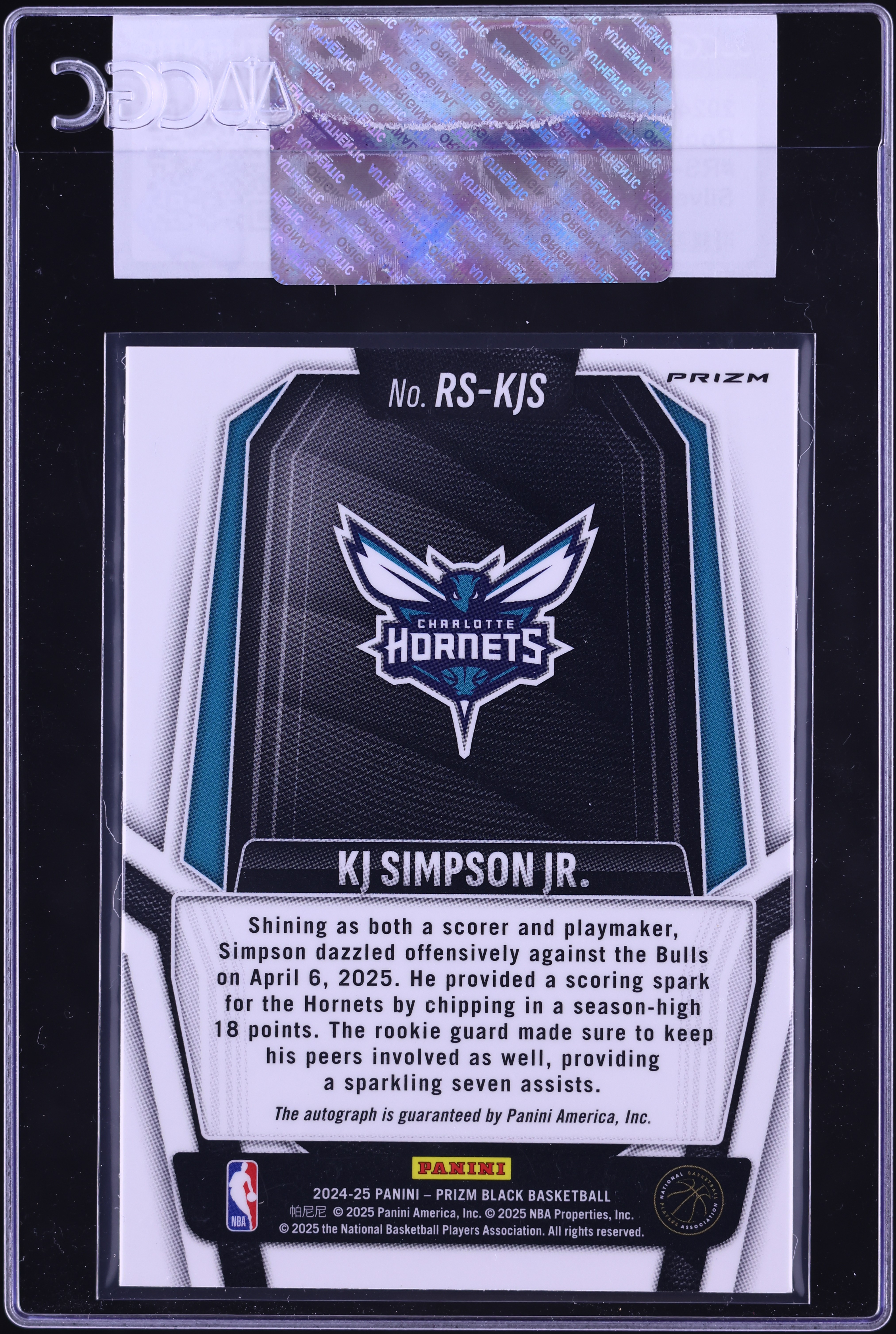 2024 Panini Prizm Black Signatures Silver KJ Simpson Jr. ROOKIE