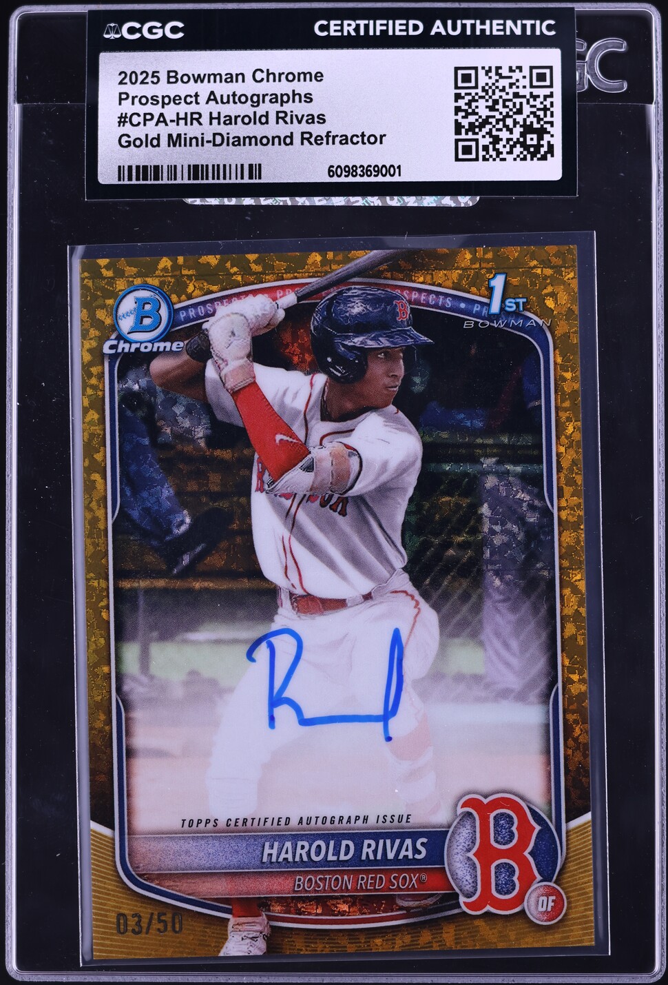 2025 Bowman Chrome Gold Mini-Diamond Refractor Harold Rivas PROSPECT AUTO /50 #CPA-HR CGC AUTH