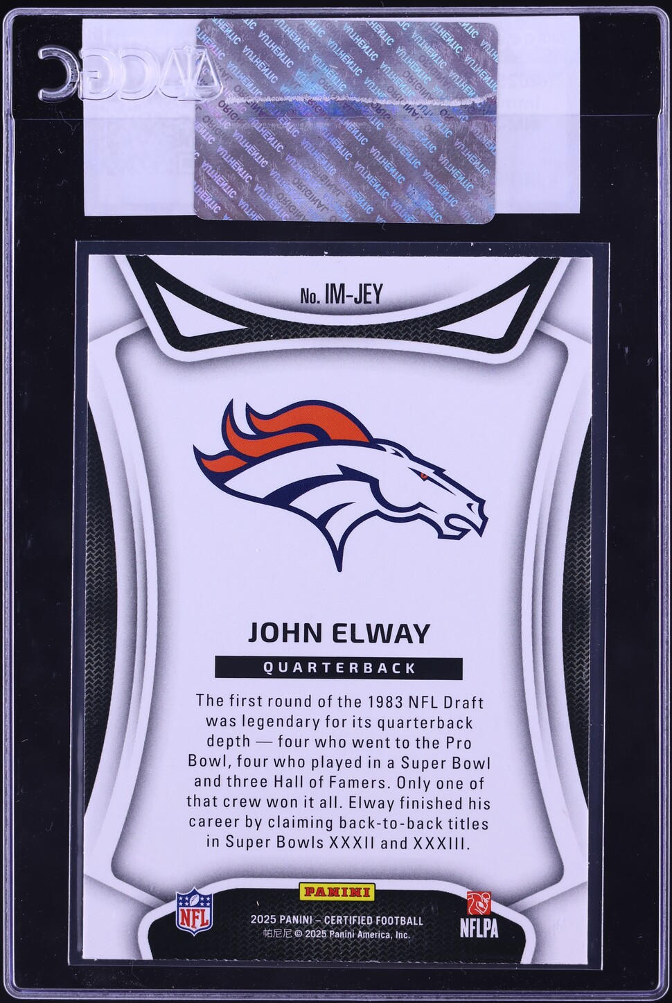 2025 Panini Certified Immortals John Elway #IM-JEY CGC AUTH