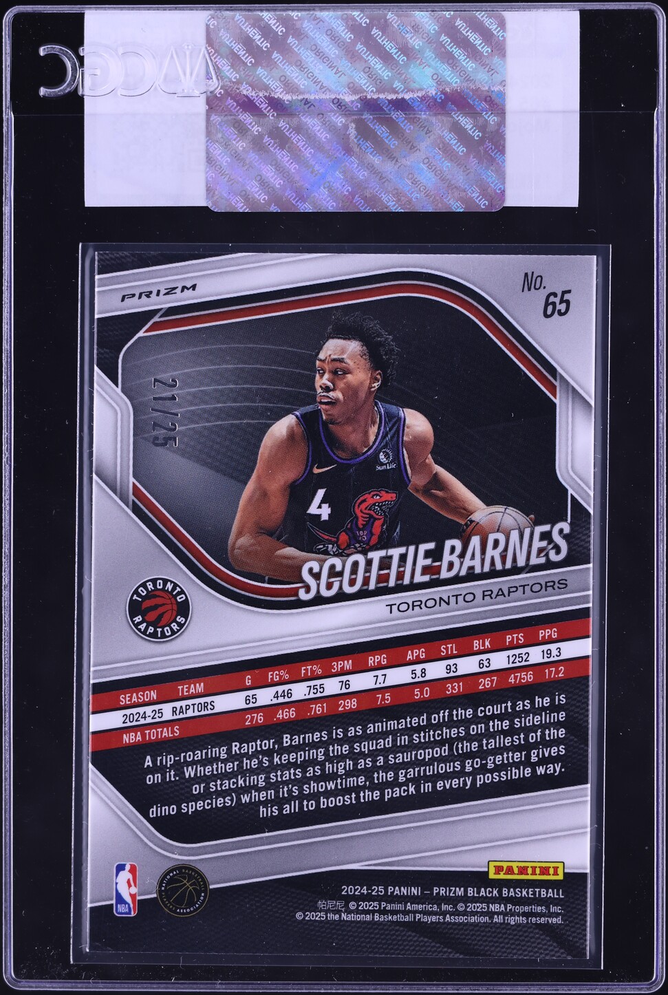 BGS10！Scottie Barnes Prizm Mojo Auto /25 2024 Panini Prizm Black Mojo Scottie Barnes /25 #65 CGC AUTH on