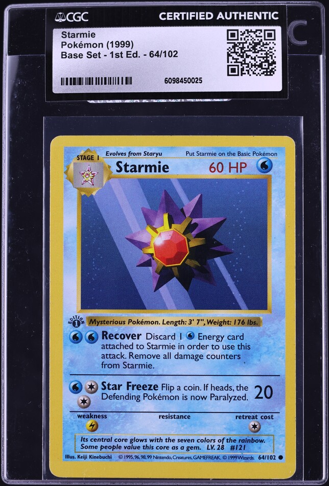 1999 Pokemon Base Set Shadowless 1st Edition Starmie #64 CGC 9.5 MINT+ on  Fanatics Collect