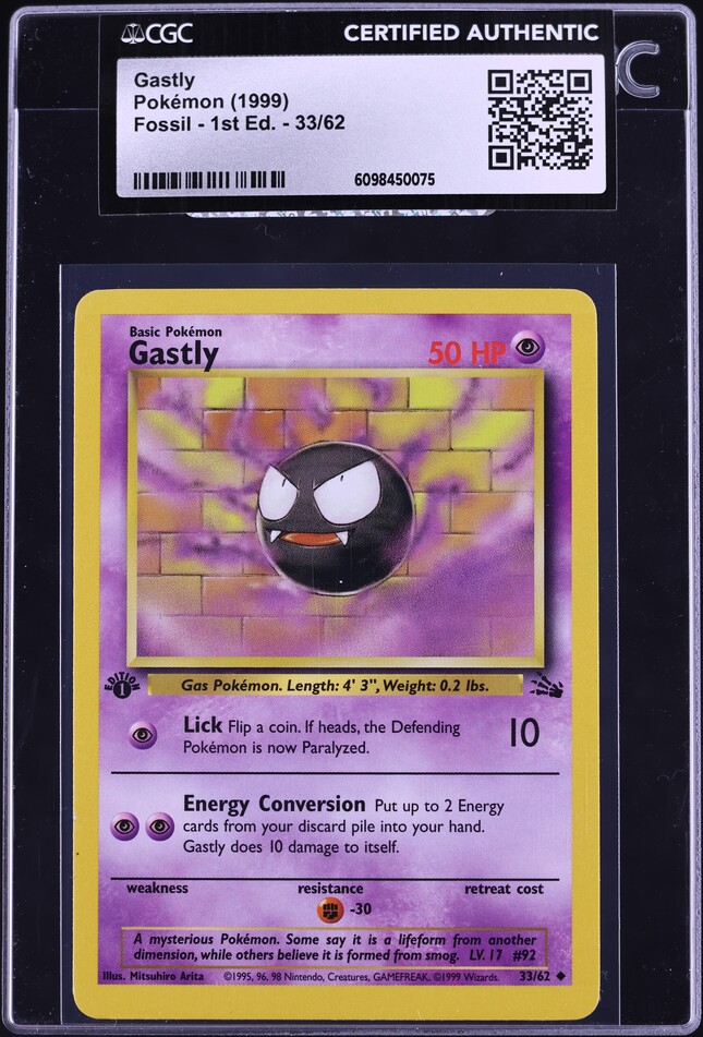 1999 Pokemon Base Set Shadowless 1st Edition Gastly #50 PSA 9 MINT