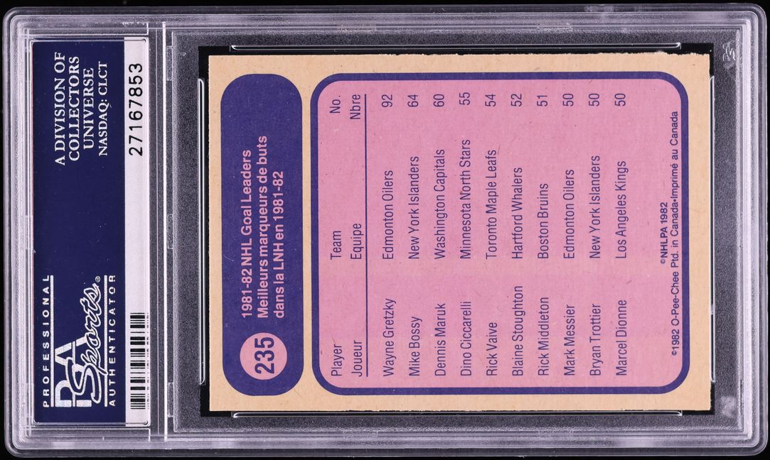 1982 O-Pee-Chee Hockey Wayne Gretzky GOAL LDRS #235 PSA 10 GEM MINT