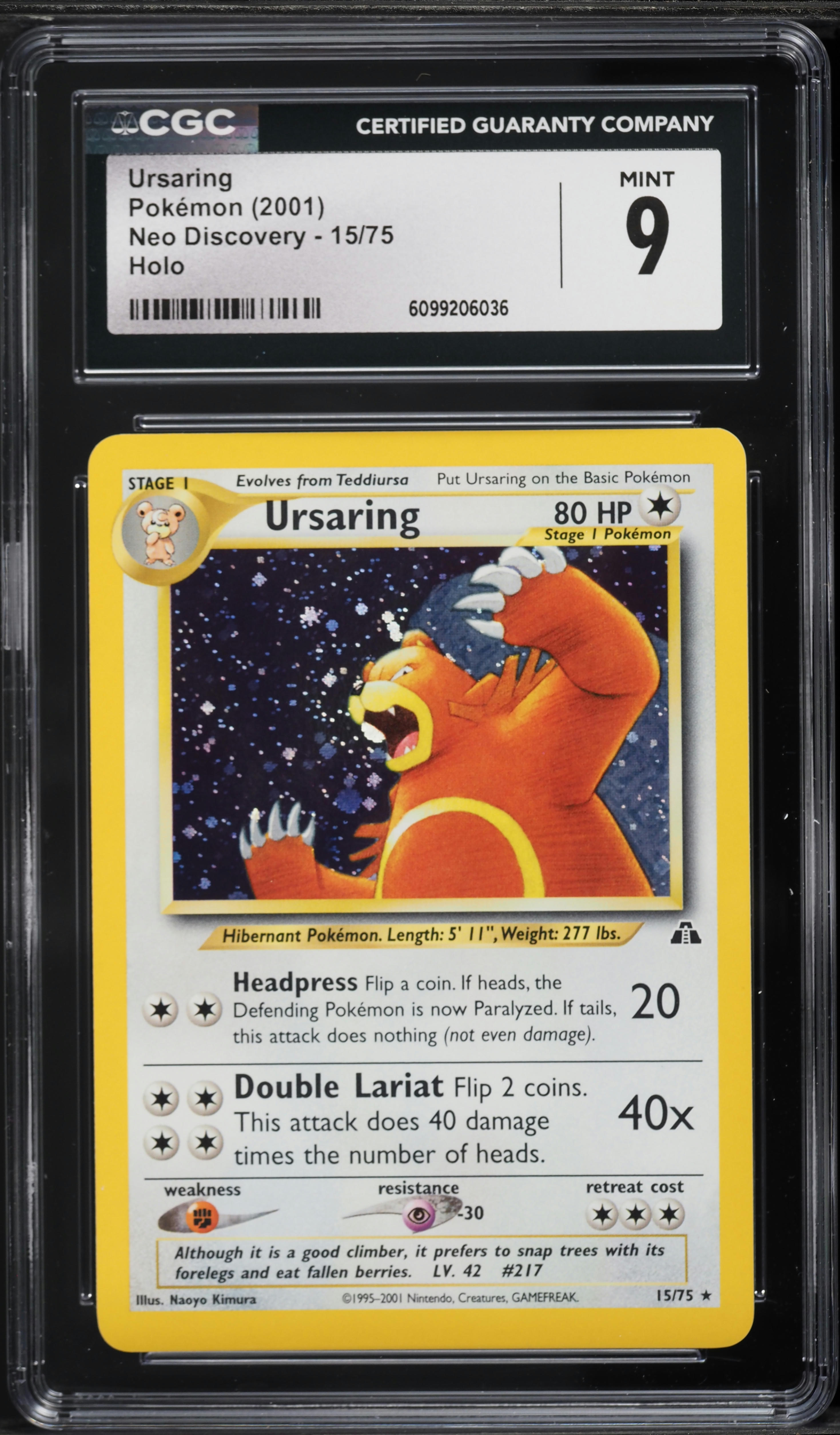 2001 Pokemon Neo Discovery Holo Ursaring #15 CGC 9 MINT on