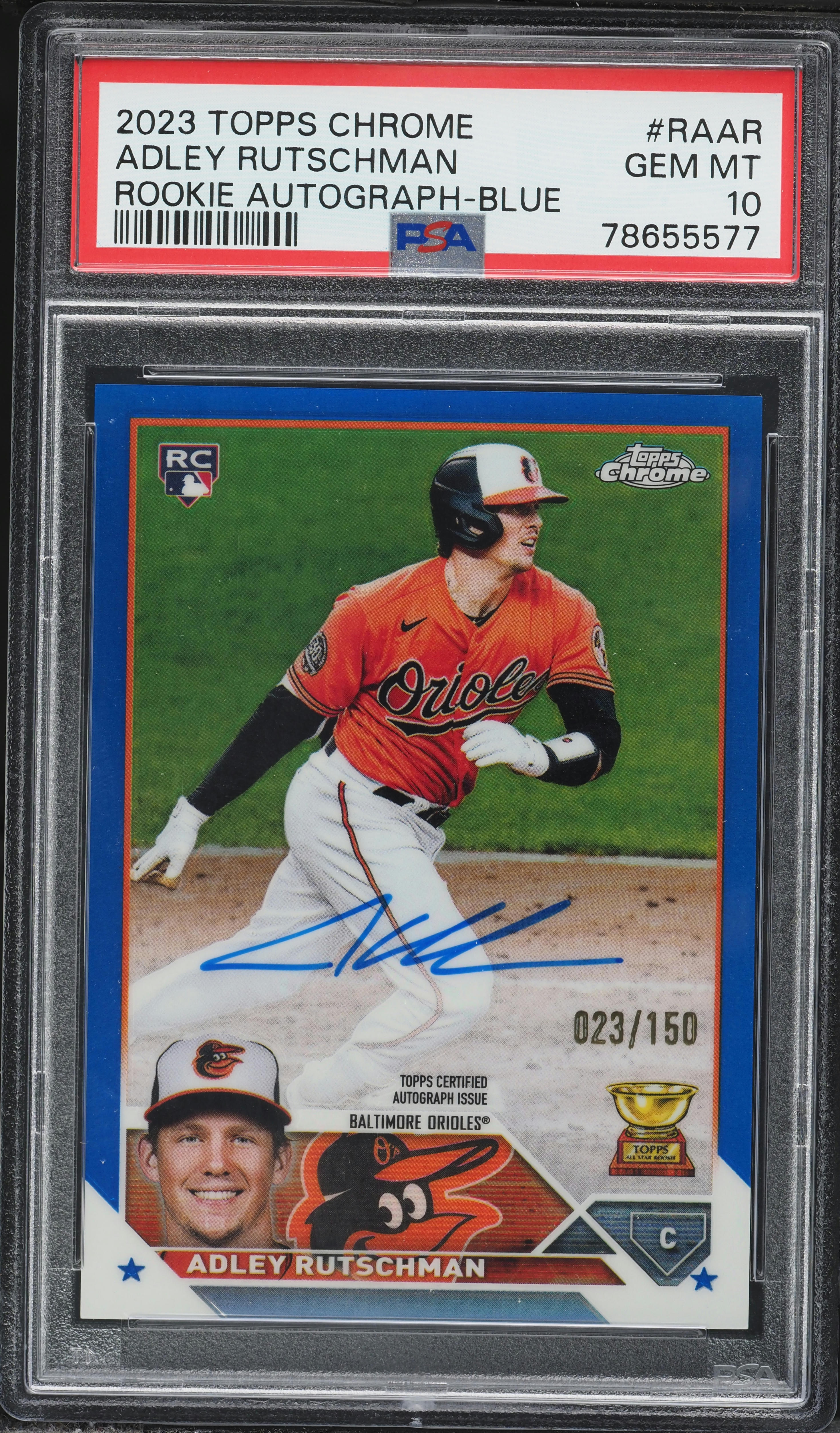 2023 Topps Chrome Blue Refractor Adley Rutschman ROOKIE AUTO /150