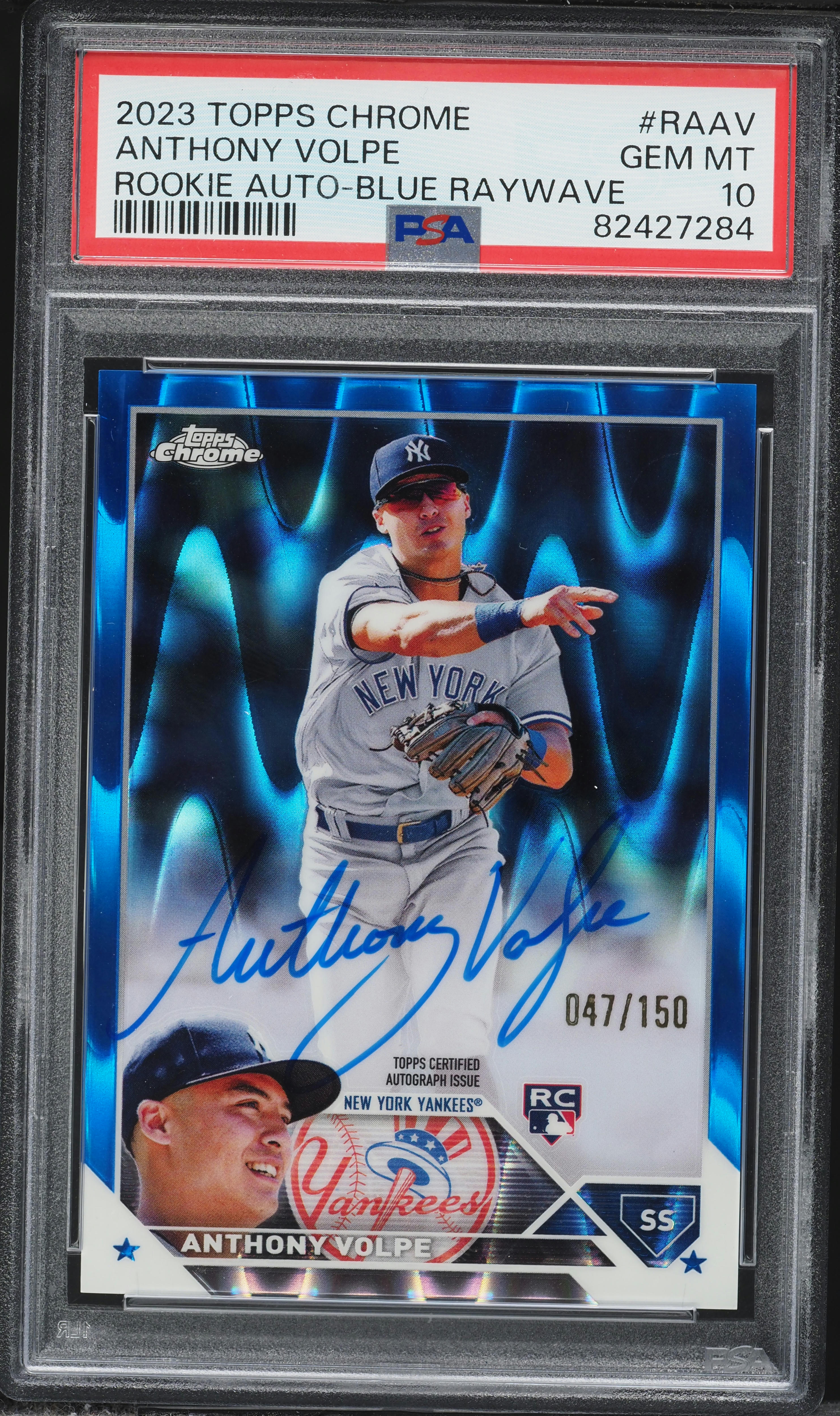 2023 Topps Chrome Blue Raywave Anthony Volpe ROOKIE AUTO /150