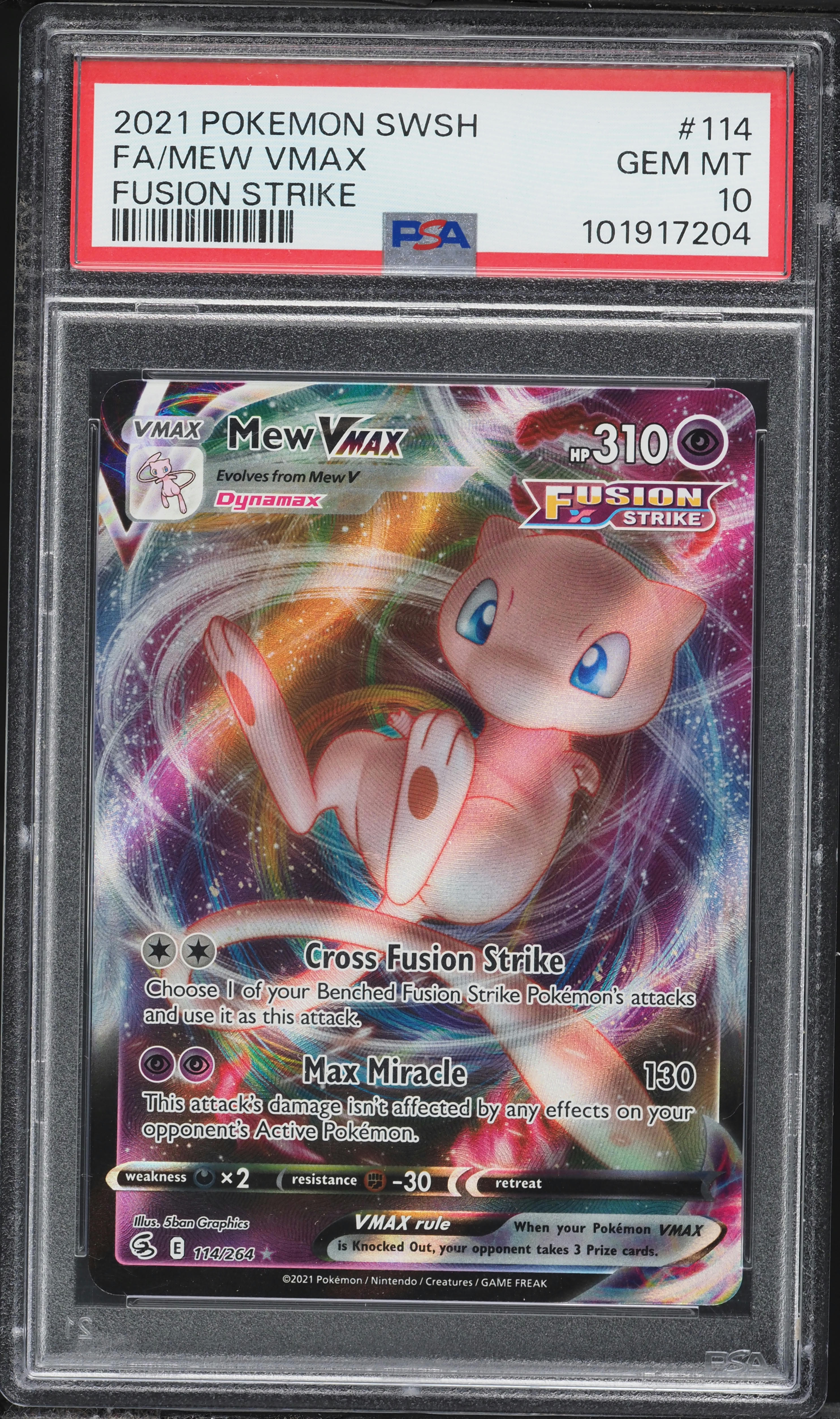 2021 Pokemon Sword & Shield Fusion Strike Full Art Mew VMAX #114