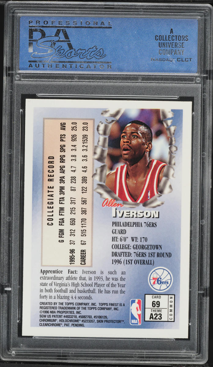 1996 Finest Basketball Allen Iverson ROOKIE #69 PSA 9 MINT