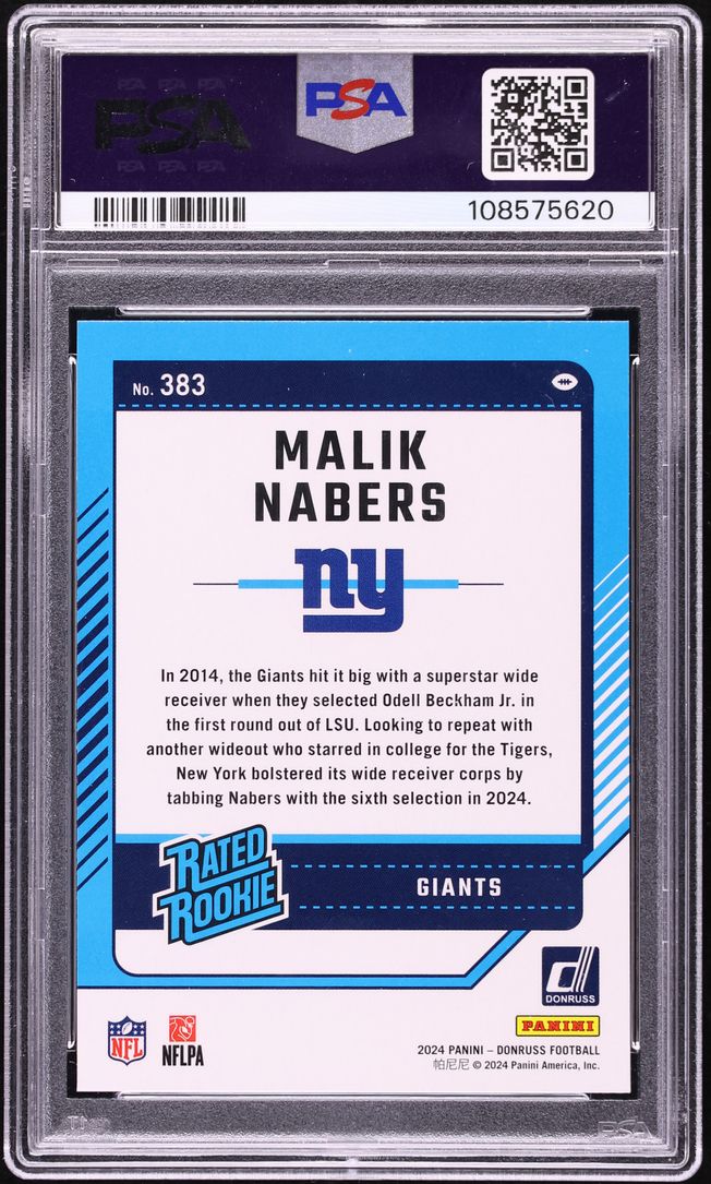 2024 Panini Donruss Malik Nabers ROOKIE #383 PSA 9 MINT