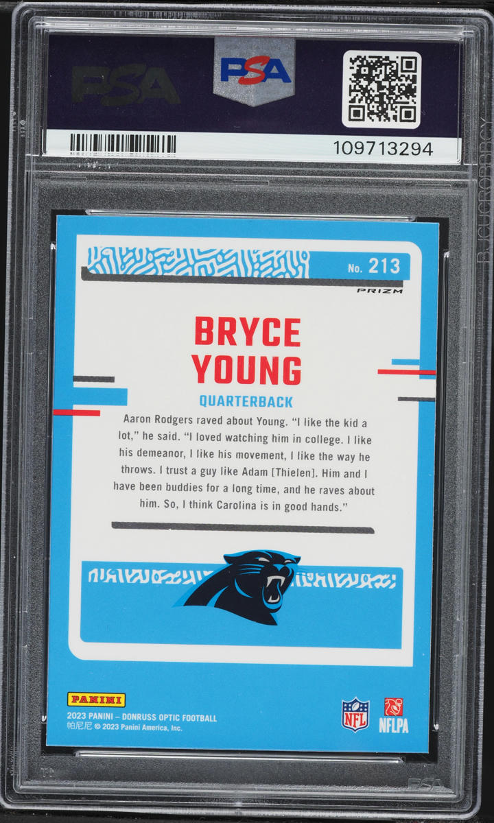 2023 Donruss Optic Purple Shock Bryce Young ROOKIE #213 PSA 9 MINT