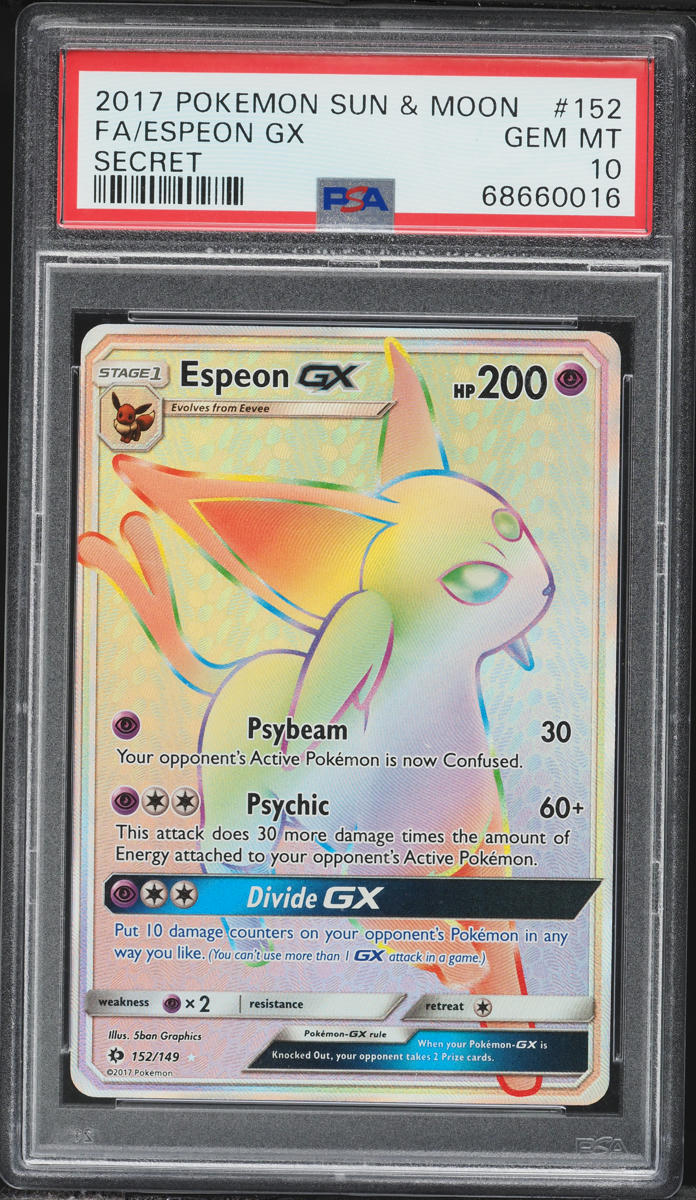 2017 Pokemon Sun & Moon Rainbow Rare Espeon GX #152 PSA 10 GEM MINT