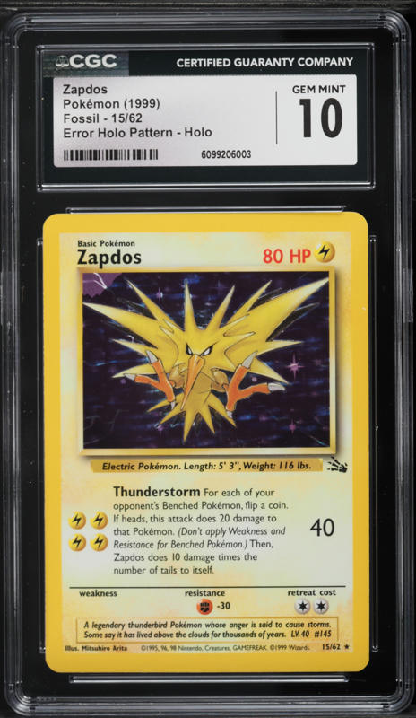 1999 Pokemon Fossil 1st Edition Zapdos #30 PSA 10 GEM MINT on
