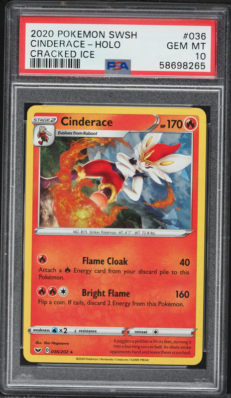 2020 Pokemon Sword & Shield Cracked Ice Holo Cinderace #36 PSA 10 GEM MINT