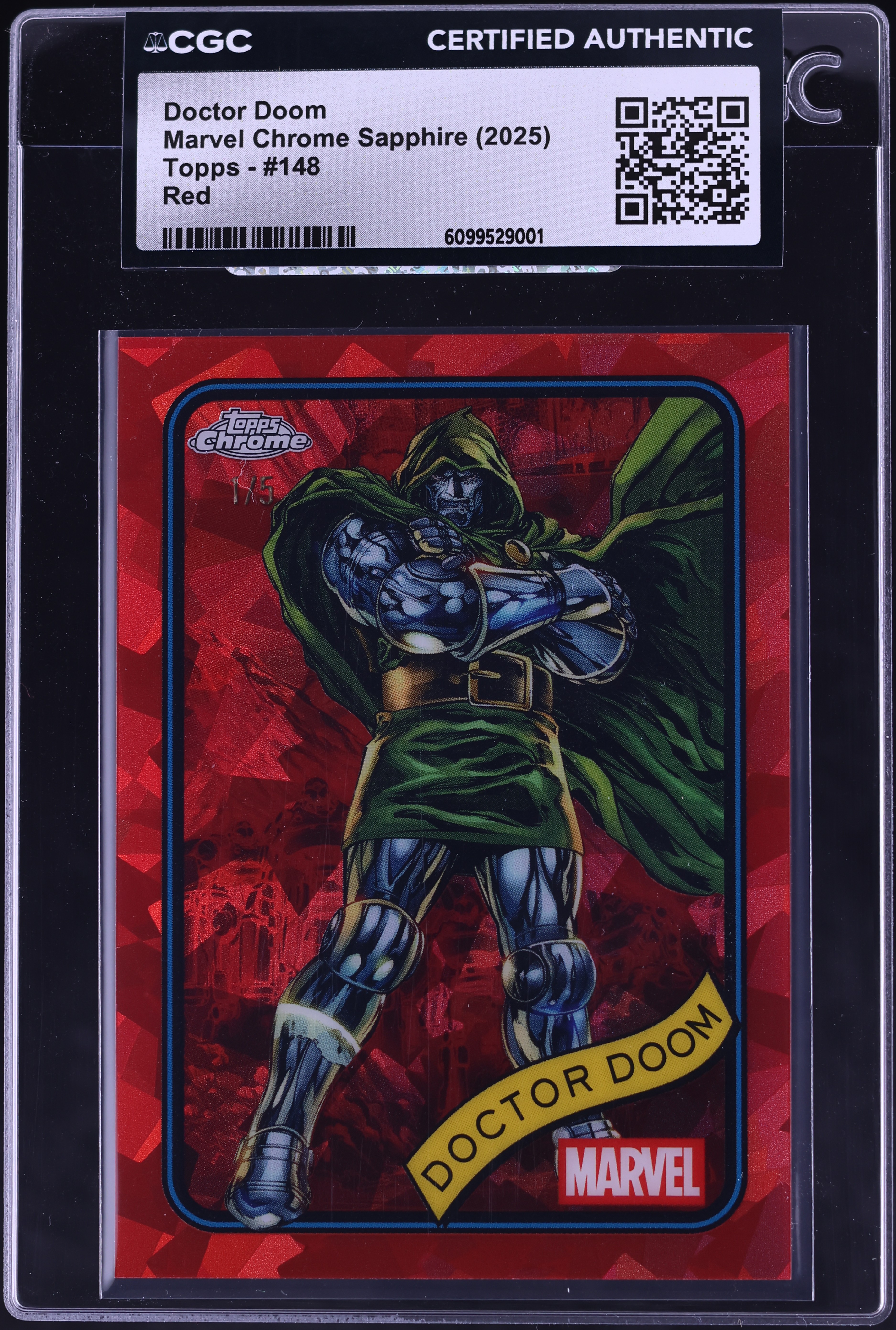 2025 Topps Chrome Marvel Sapphire Red Doctor Doom 1/5 #148 CGC