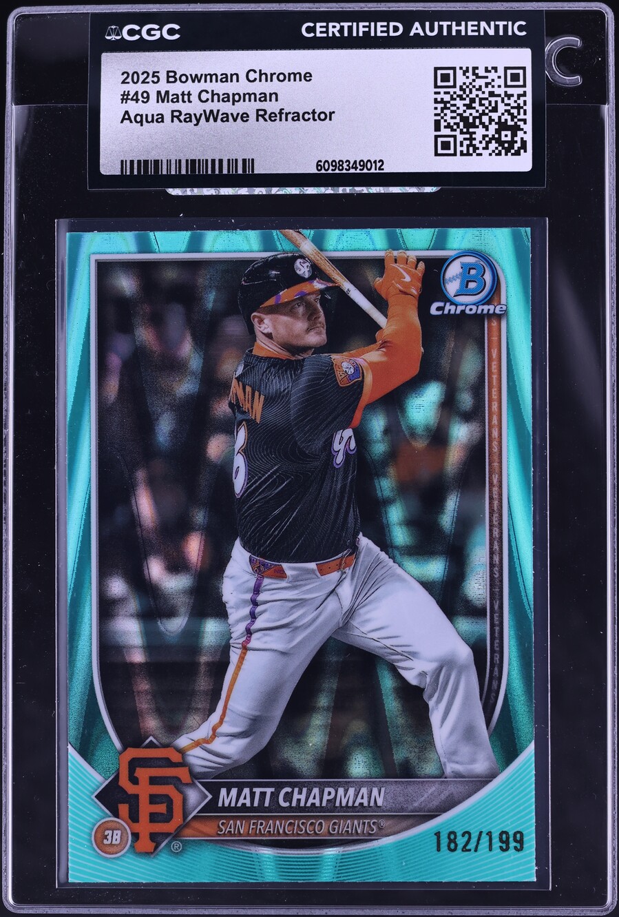 2025 Bowman Chrome Aqua RayWave Refractor Matt Chapman /199 #49 CGC AUTH