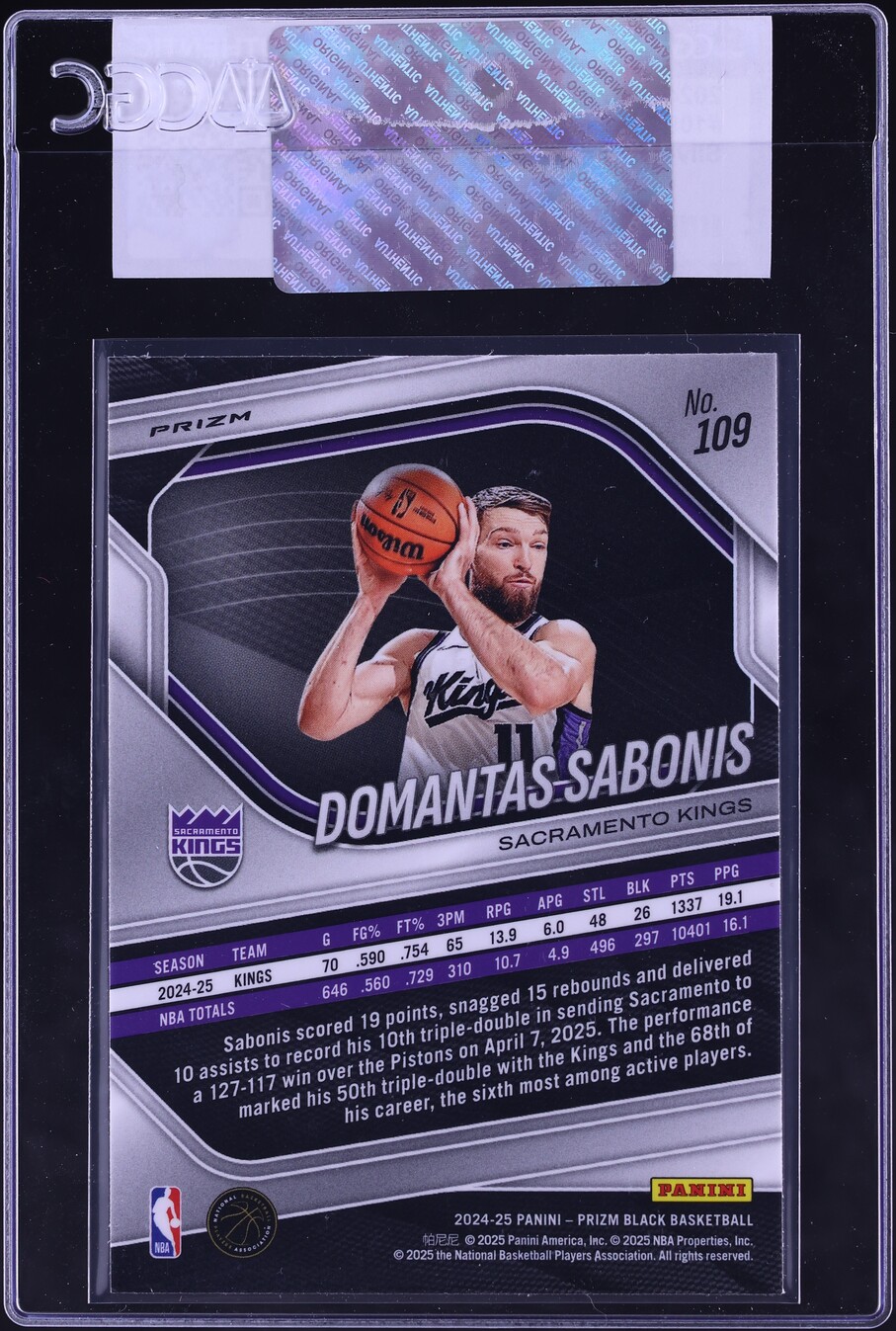 2024 Panini Prizm Black Silver Domantas Sabonis #109 CGC AUTH