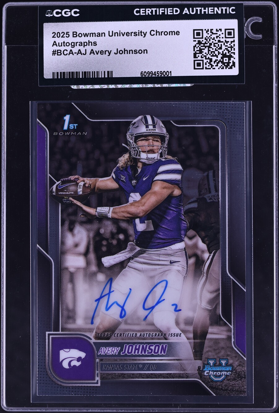 Avery Johnson #BCA-AJ 2025 Bowman University Chrome Sapphire Football Chrome Prospect Autographs