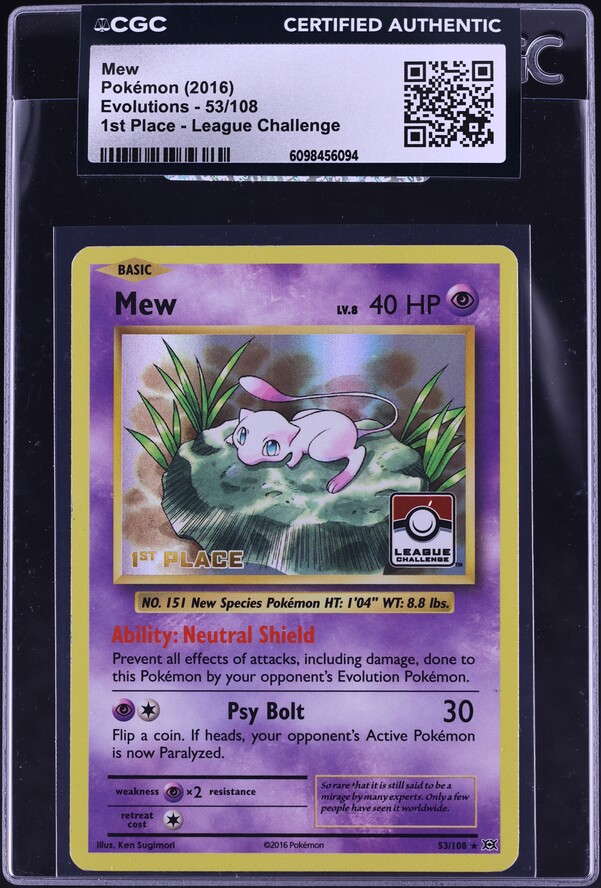 2016 Pokemon XY Evolutions Reverse Holo Mew #53 PSA 10 GEM MINT on