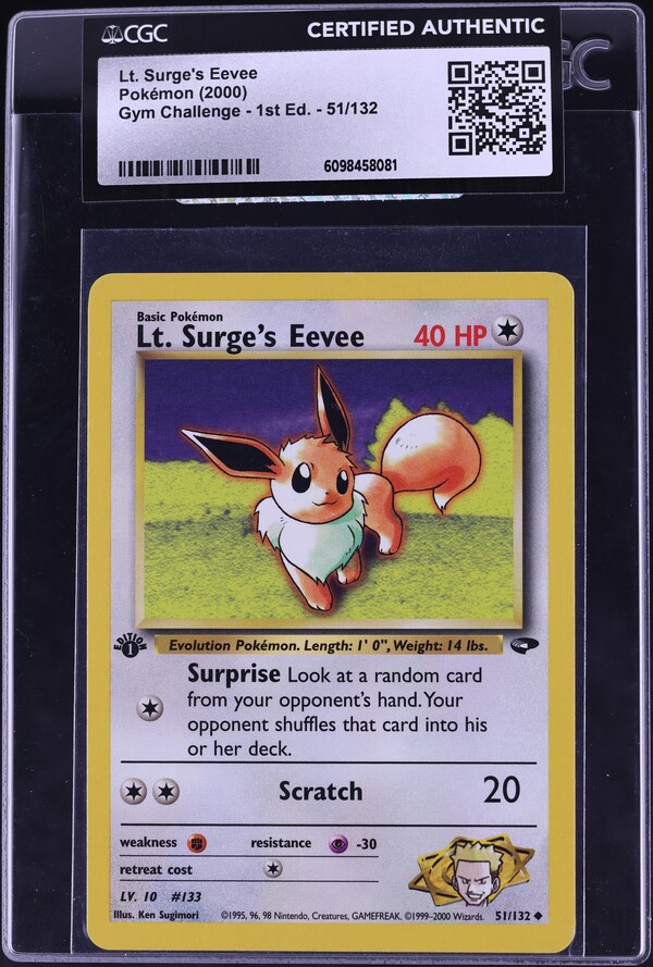 2000 Pokemon Gym Challenge 1st Edition Lt. Surge's Eevee #51 CGC AUTH