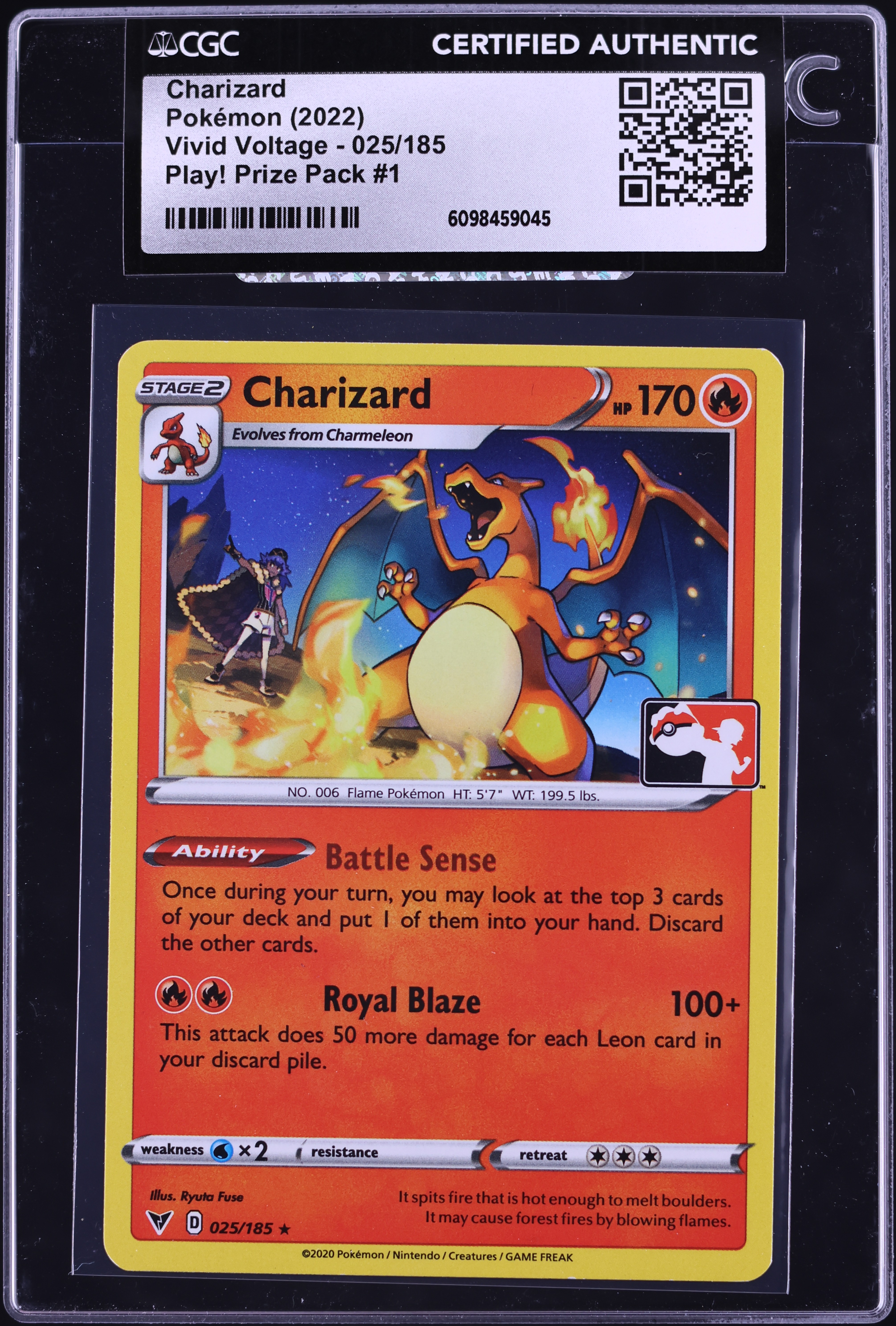 charizard pokemon card vivid voltage 2022 Sword & Shield Play! Prize Pack #1 #25 CGC AUTH on Fanatics Collect Attack 1 Charizard 2020 Pokémon Sword &