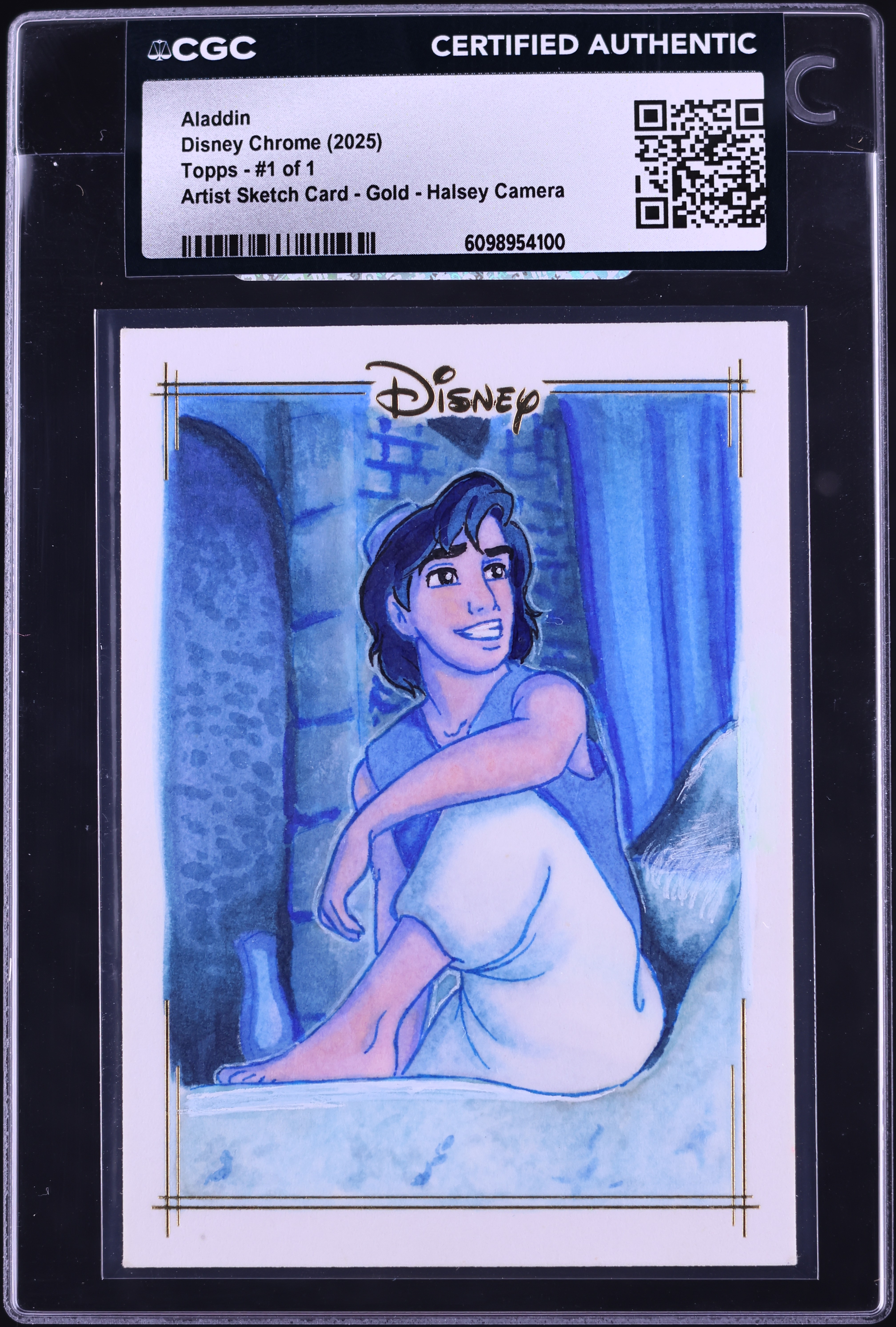 2025 Topps Chrome Disney Artist Sketch Card Gold Aladdin Halsey
