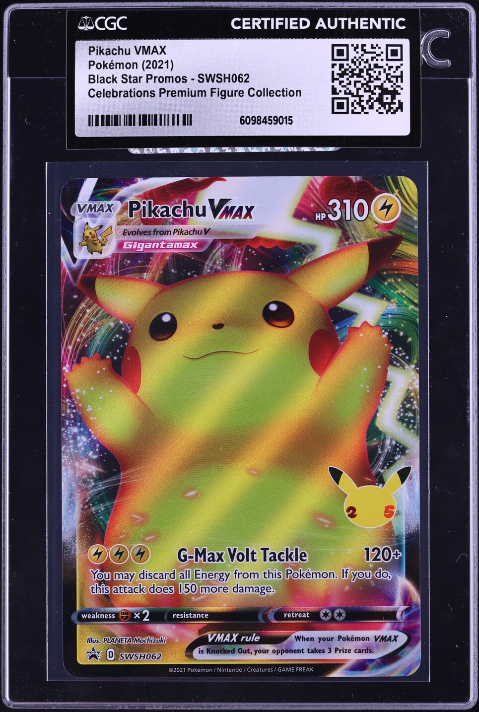 2021 Pokemon Sword & Shield Promo Celebrations Full Art Pikachu VMAX #62 CGC AUTH