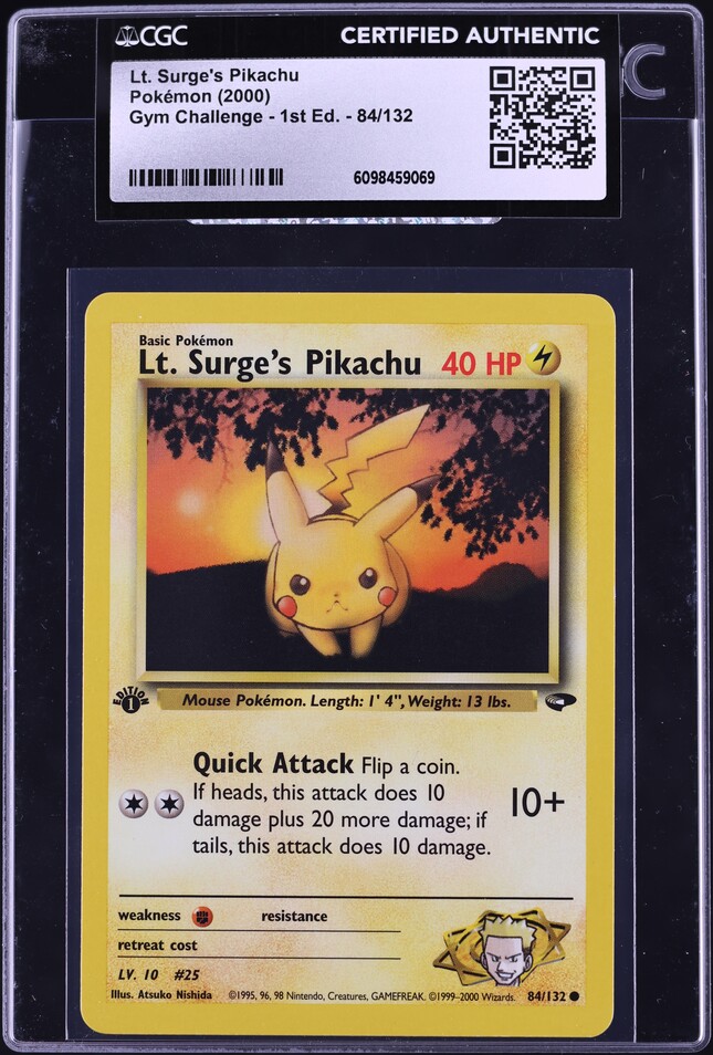 2000 Pokemon Gym Challenge 1st Edition Lt. Surge's Pikachu #84 CGC AUTH